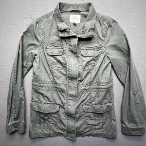 St Johns Bay Women‎ Utility Cotton Field Jacket Green Size Small Cargo Pockets